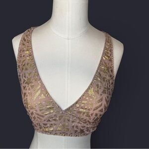 Free People intimately gold and pinkish nude mesh lightweight  bralette size sm